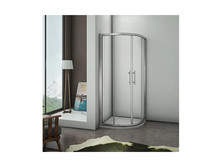 Cabine de douche 1/4 de cercle 80x80x185cm avec receveur de douche blanc 80x80x3cm, cabine de douche coulissante en verre transparent