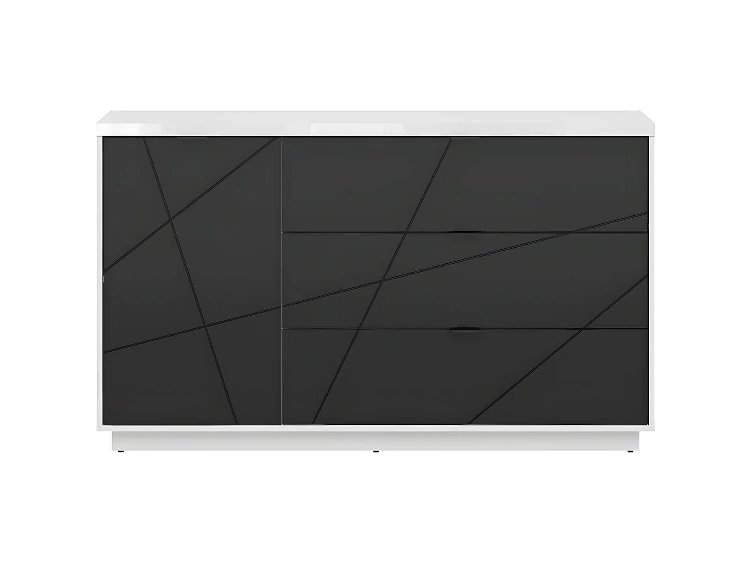 Buffet 3 tiroirs 1 porte Sven Noir et Blanc