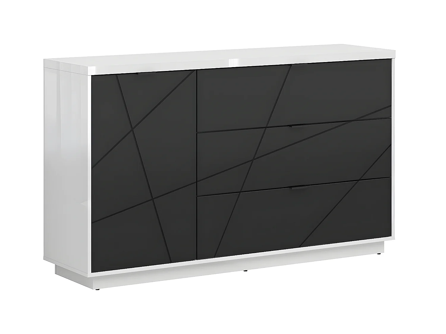 Buffet 3 tiroirs 1 porte Sven Noir et Blanc