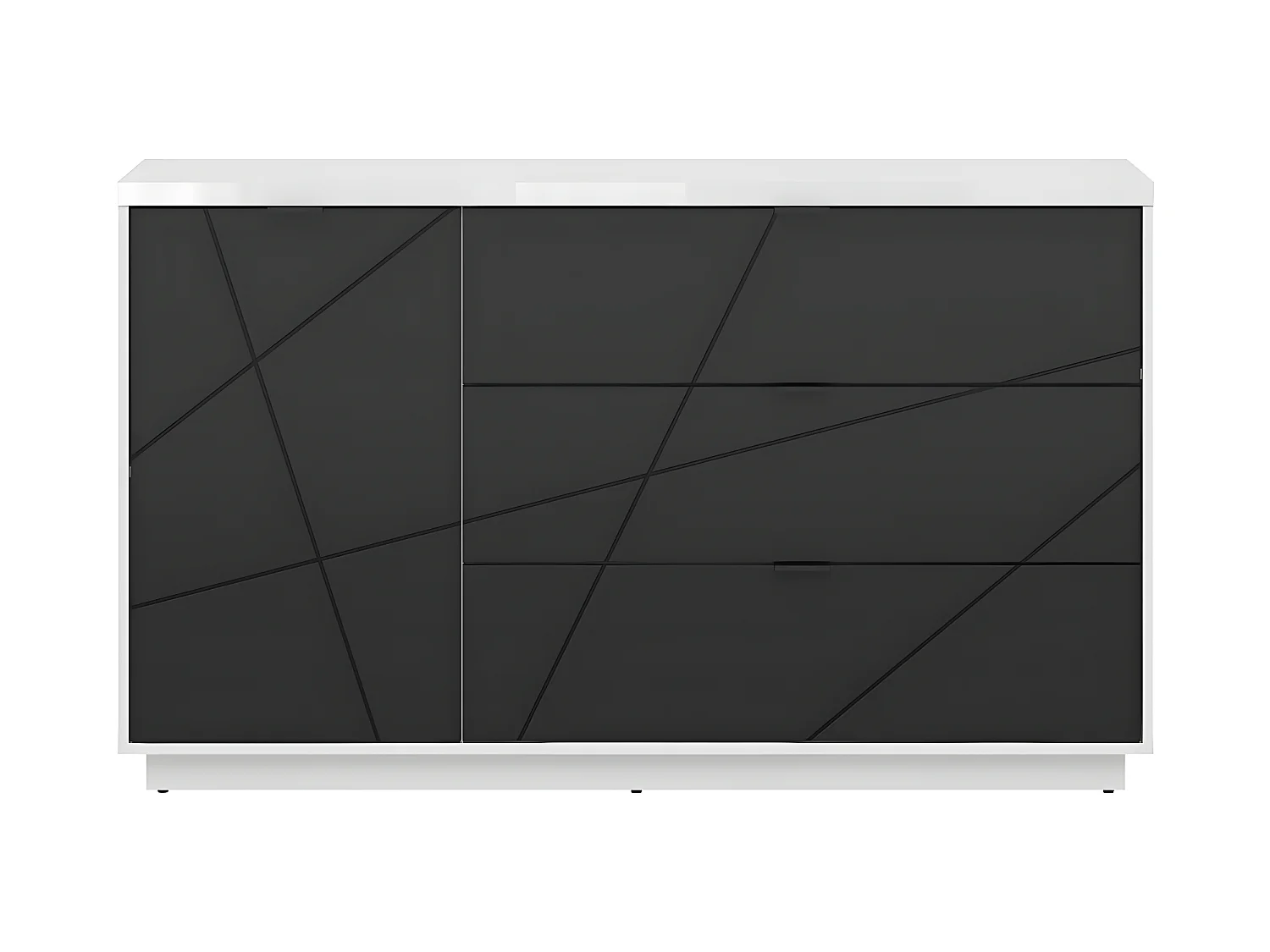 Buffet 3 tiroirs 1 porte Sven Noir et Blanc