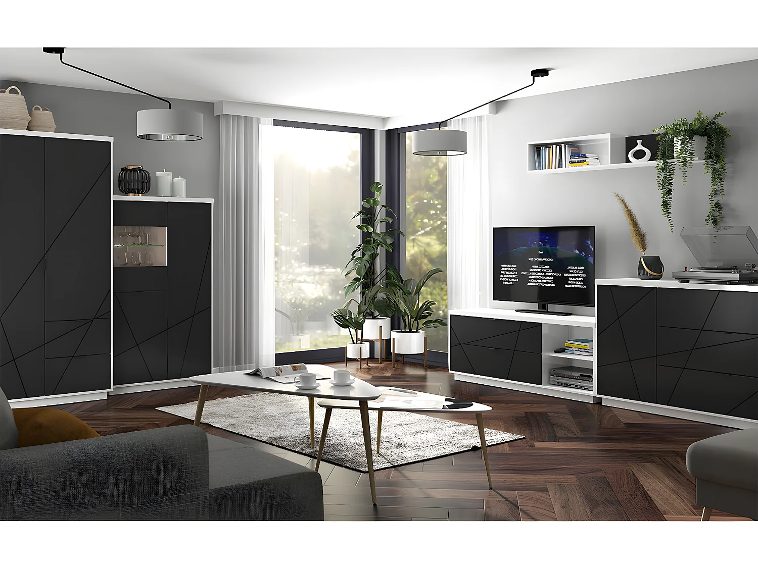 Buffet 3 tiroirs 1 porte Sven Noir et Blanc