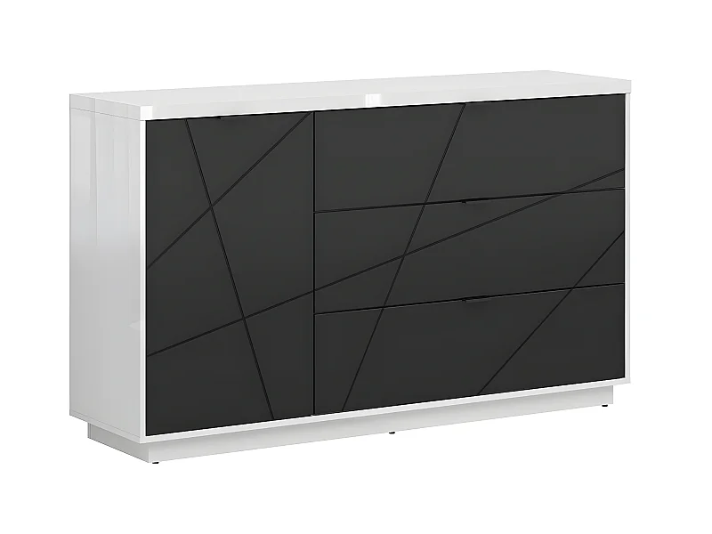 Buffet 3 tiroirs 1 porte Sven Noir et Blanc