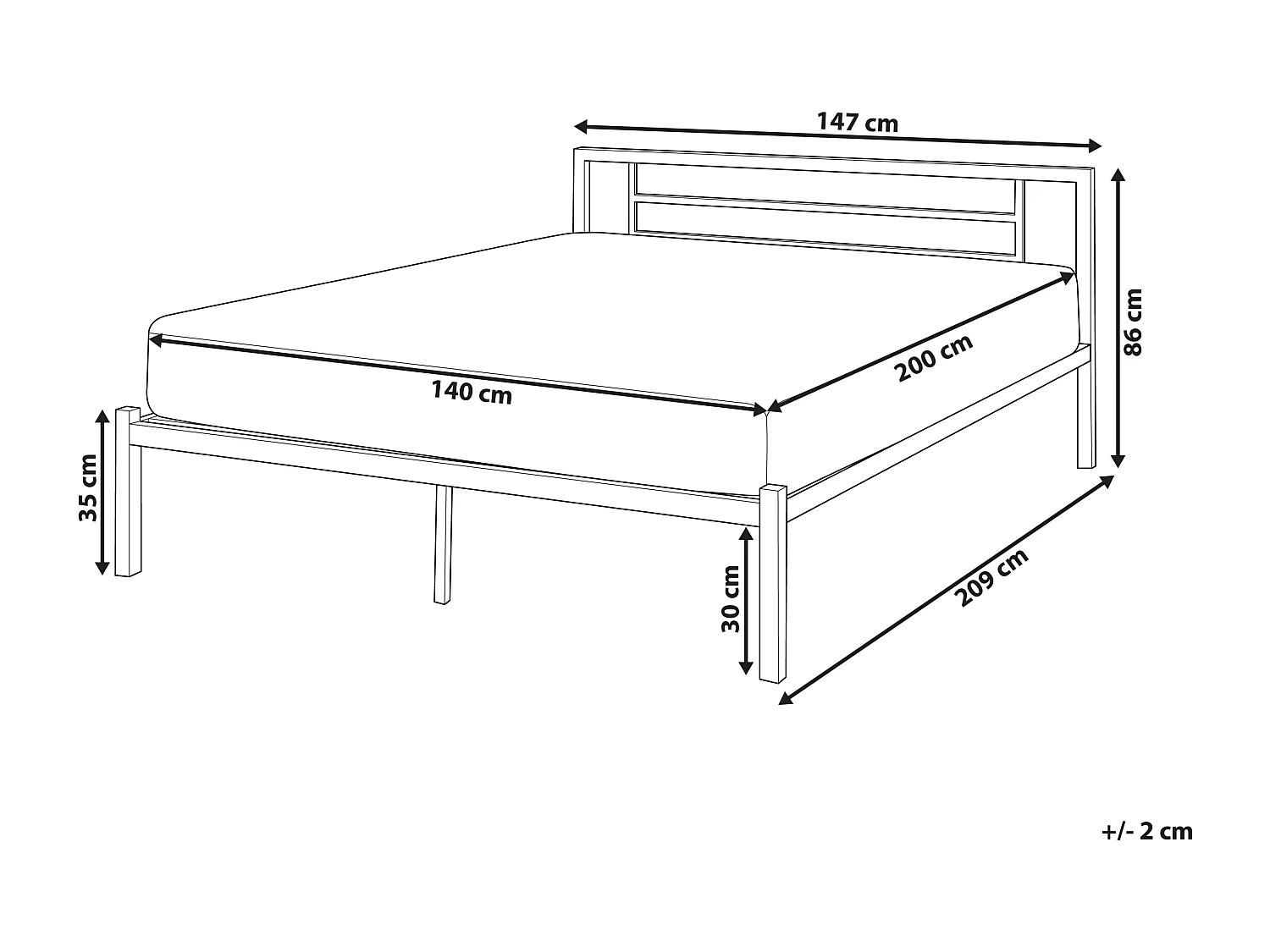 Schickes Metallbett schwarz elegantes Kopfteil Lattenrost 140x200 cm Cusset