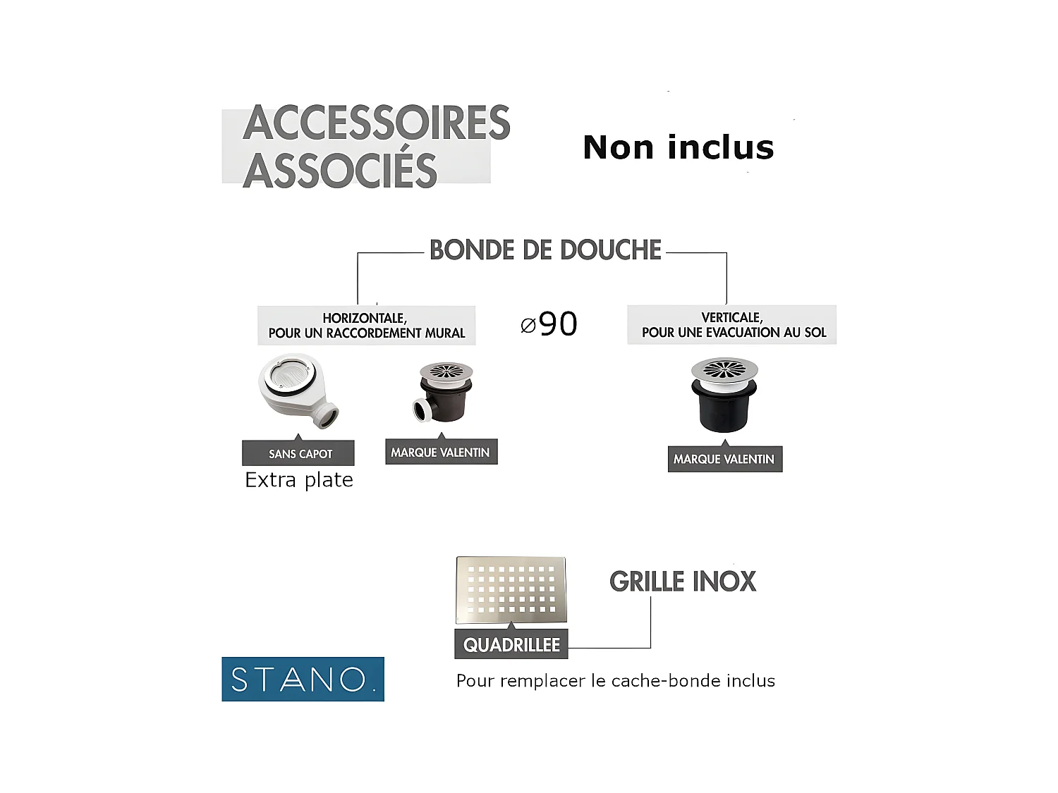 Pack Receveur de douche 90 x 150 cm extra plat gris + Colonne de douche thermostatique