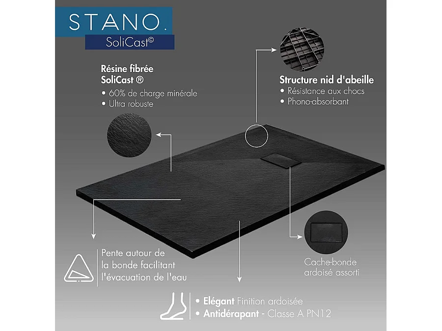 Kit Piatto doccia ultrasottile 80 x 120 cm PIATTO Grigio + Colonna doccia termostatica Finitura cromata