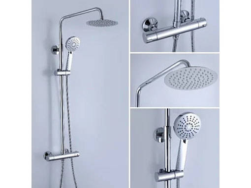 Kit Piatto doccia ultrasottile 90 x 140 cm PIATTO Grigio + Colonna doccia termostatica Finitura cromata