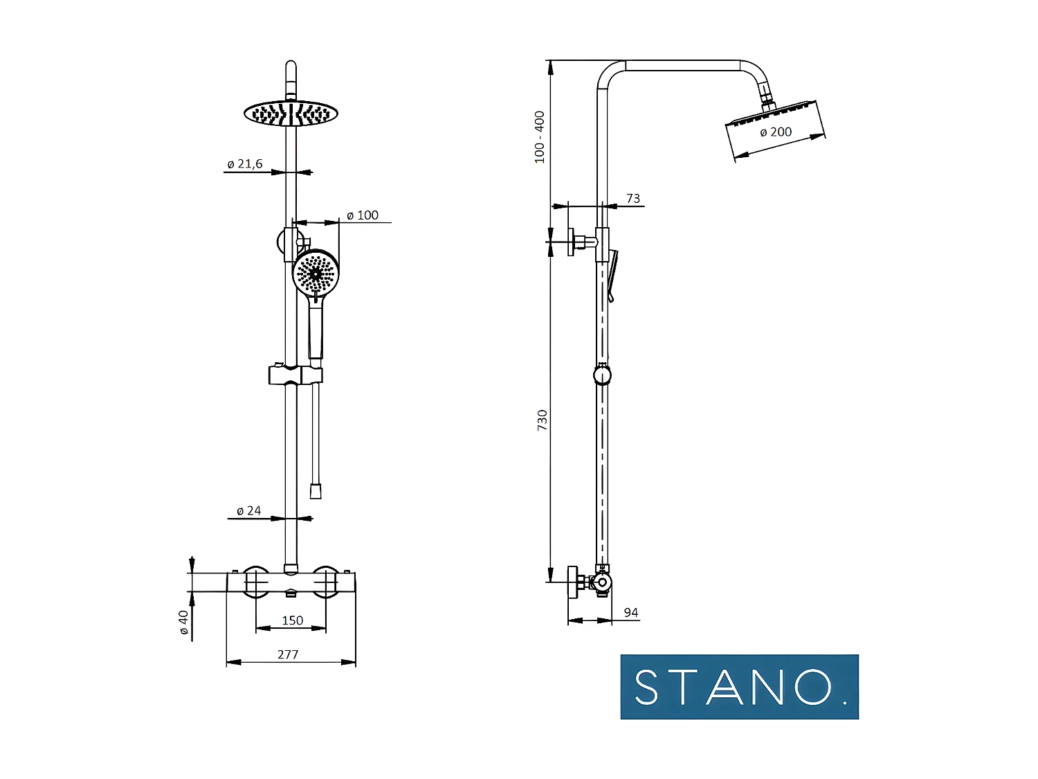 Kit Piatto doccia ultrasottile 90 x 140 cm PIATTO Grigio + Colonna doccia termostatica Finitura nera opaca