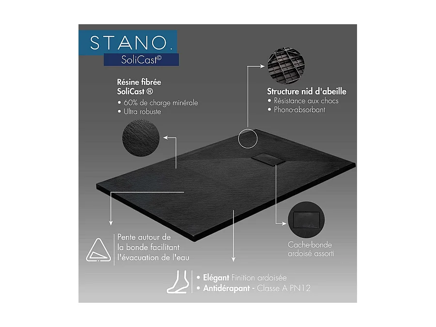 Kit Piatto doccia ultrasottile 90 x 160 cm PIATTO Grigio + Colonna doccia termostatica Finitura cromata