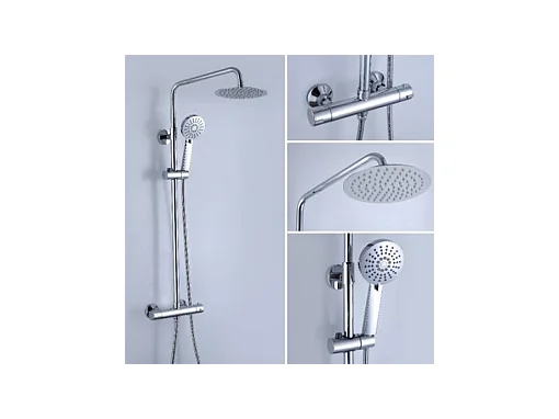 Kit Piatto doccia ultrasottile 90 x 160 cm PIATTO Grigio + Colonna doccia termostatica Finitura cromata