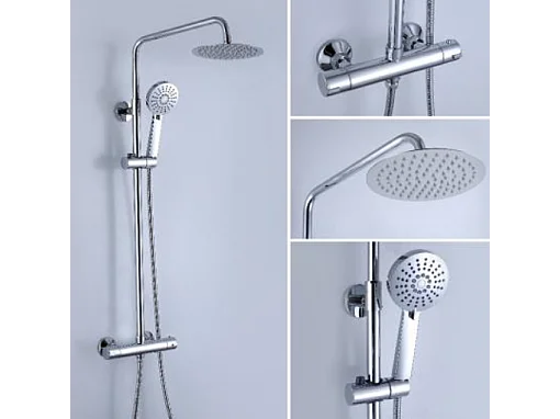 Kit Piatto doccia ultrasottile 90 x 120 cm grigio PIATTO + Colonna doccia termostatica Finitura cromata