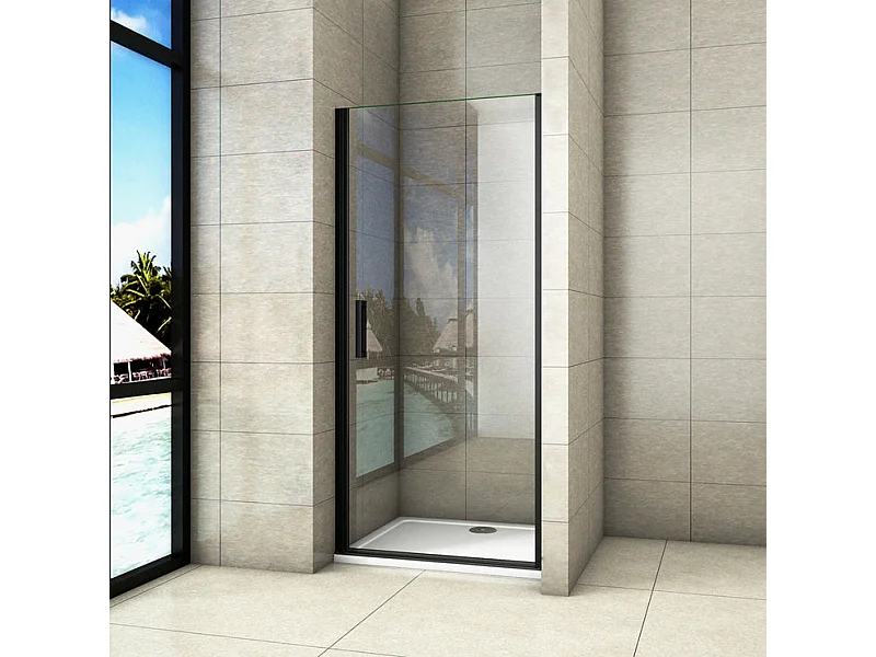 Draaibare douchedeur 90cm Hoogte 200cm douchedeur in 8mm antikalk gehard glas, profiel en handgreep Mat Zwart