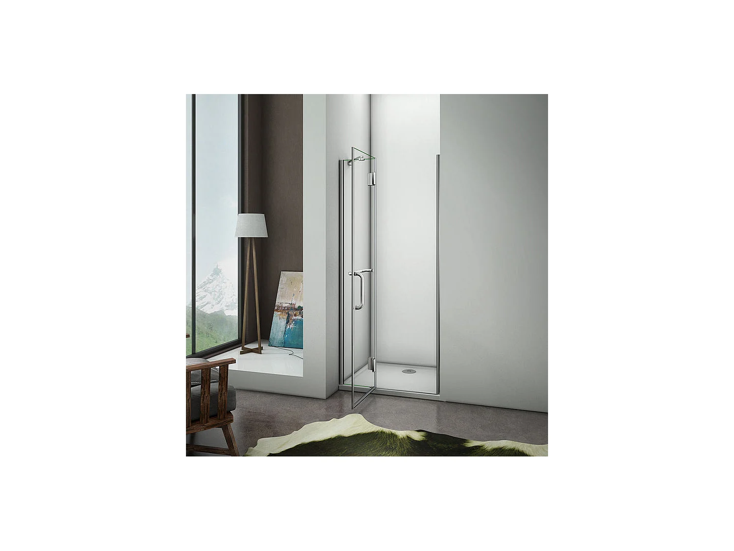 Porte de douche 80x190cm en 8mm verre anticalcaire, poignée en inox, porte de douche pivotante à charnière