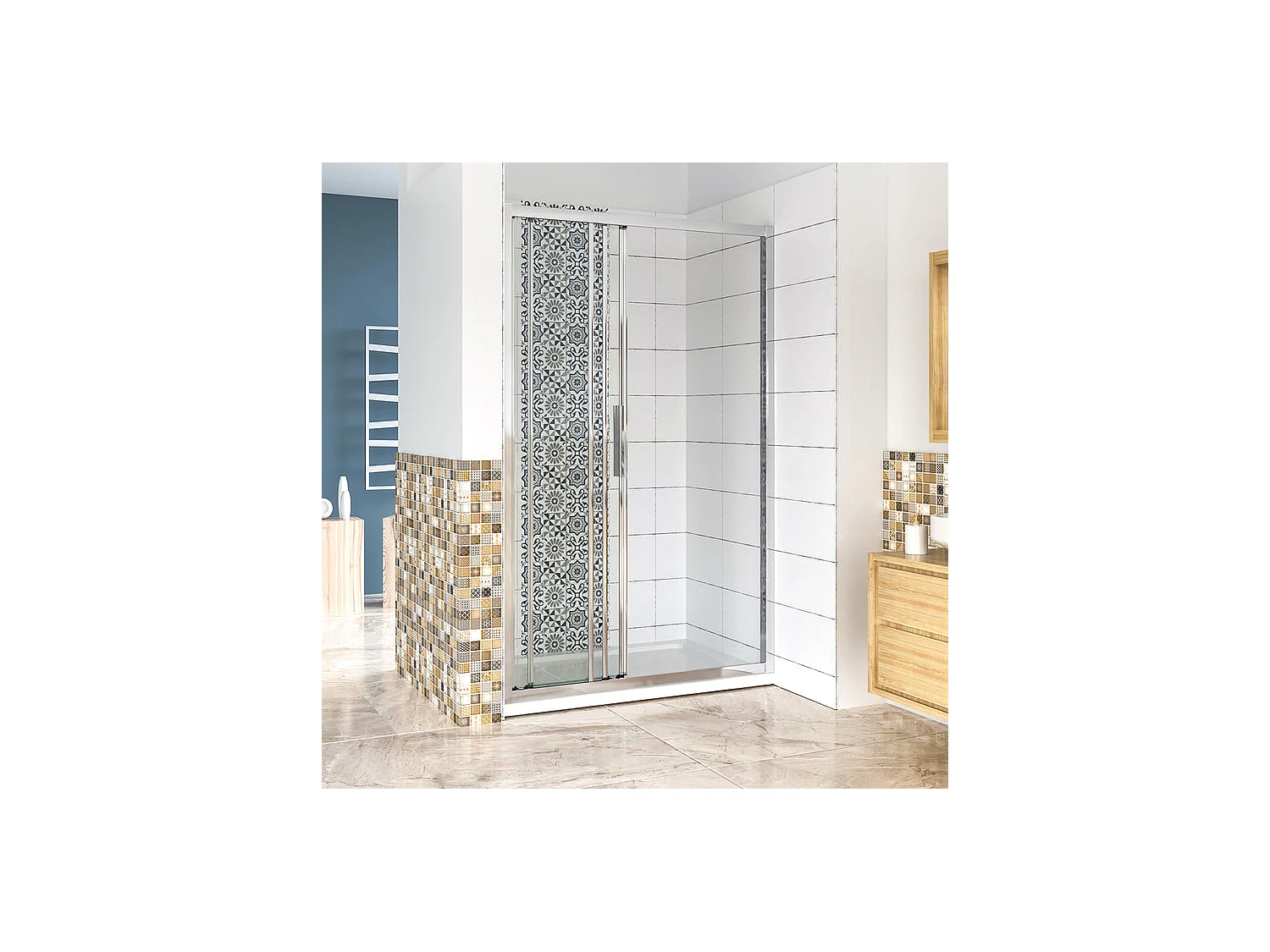 Porte de douche 120x195cm coulissante - 3 volets - Verre securit transparent