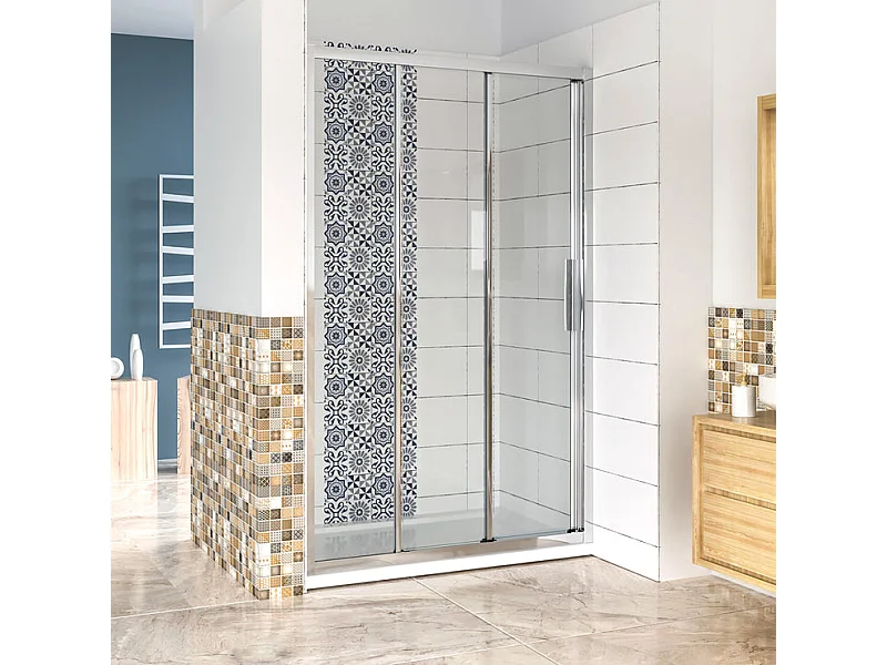 Porte de douche 120x195cm coulissante - 3 volets - Verre securit transparent