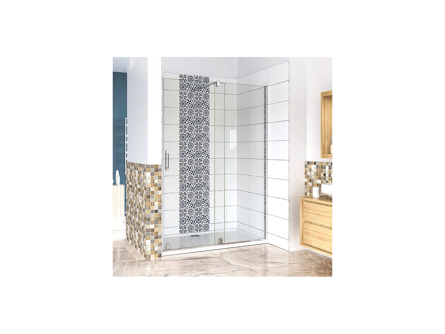 Porte de douche coulissante 140x190cm verre 8mm anticalcaire porte de douche Hauteur 190cm avec barre de maintien