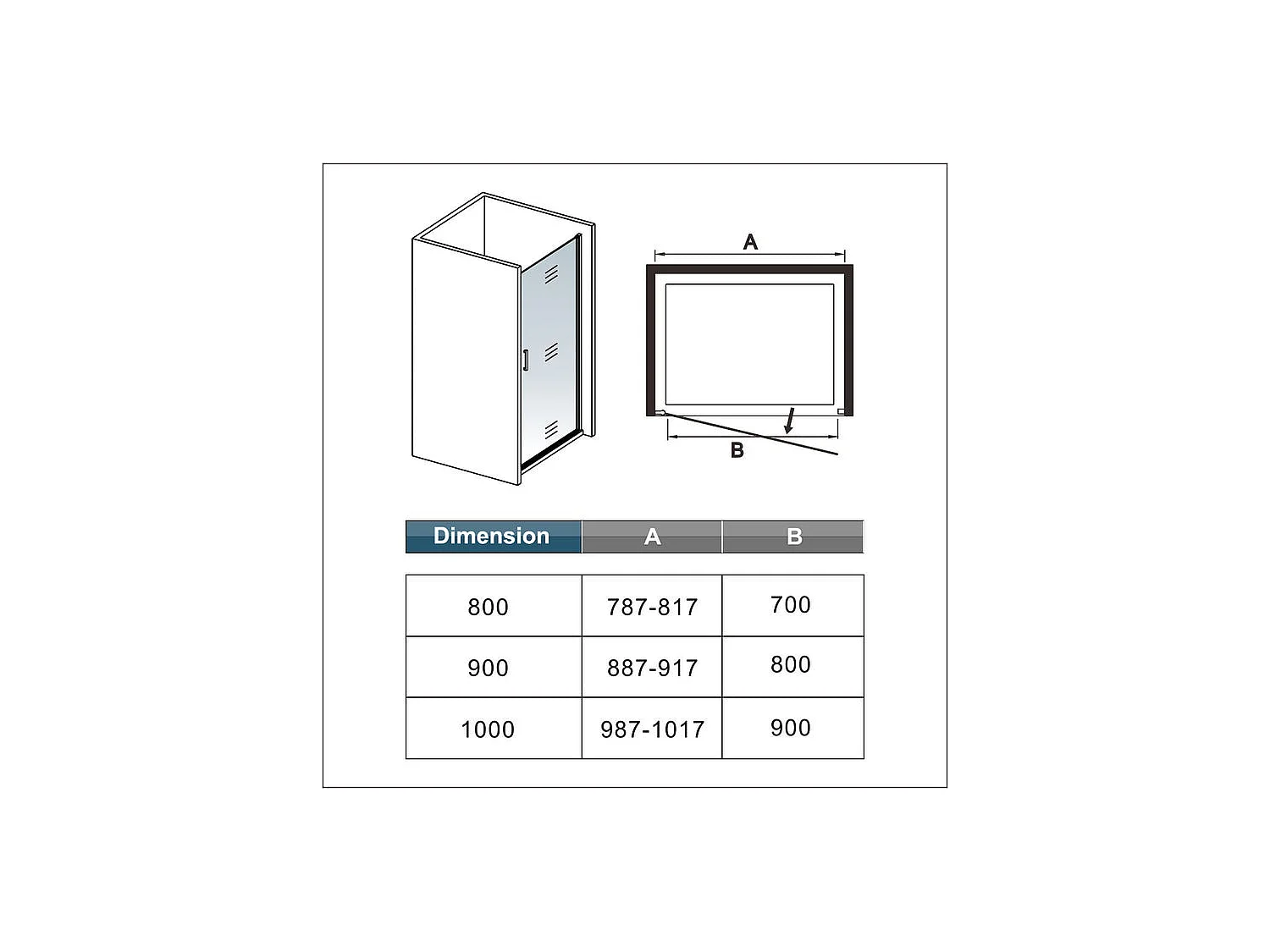 Porte de douche pivotante 100cm Hauteur 200cm porte de douche en 8mm verre trempé anticalcaire, profilé et poignée Noir Mat