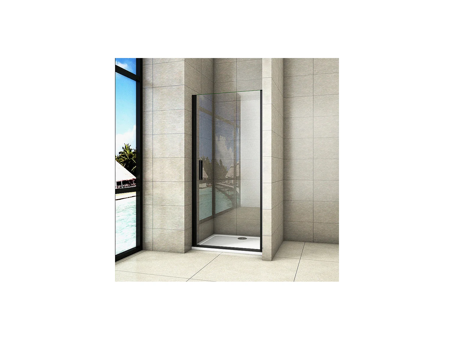 Porte de douche pivotante 100cm Hauteur 200cm porte de douche en 8mm verre trempé anticalcaire, profilé et poignée Noir Mat