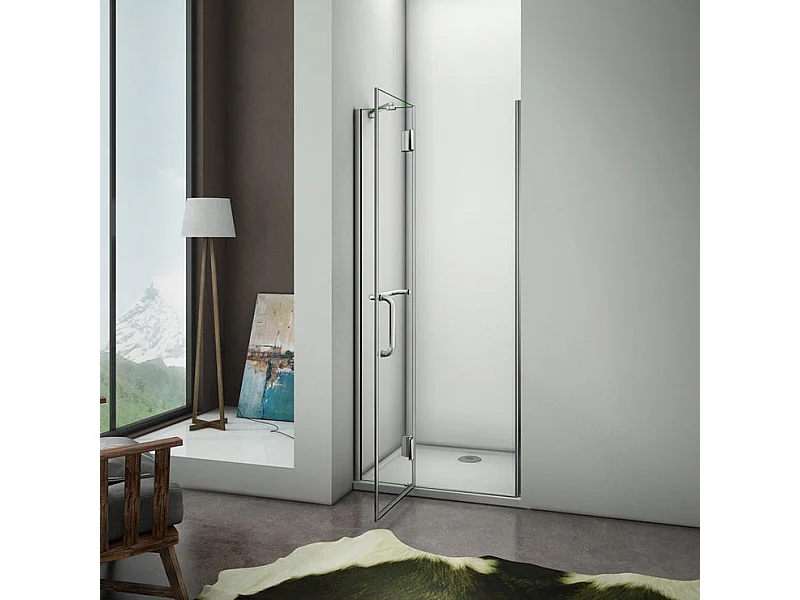 Porte de douche 120x190cm en 8mm verre anticalcaire, poignée en inox, porte de douche pivotante à charnière