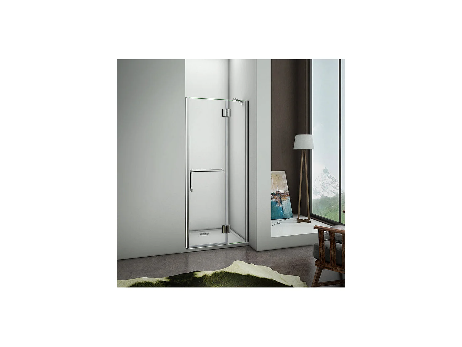Porte de douche 90x190cm en 8mm verre anticalcaire, poignée en inox, porte de douche pivotante à charnière