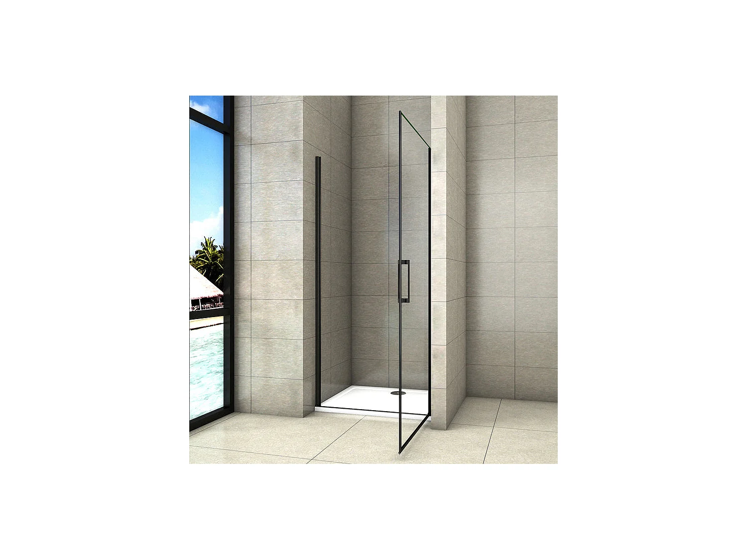 Porte de douche pivotante 80cm Hauteur 200cm porte de douche en 8mm verre trempé anticalcaire, profilé et poignée Noir Mat