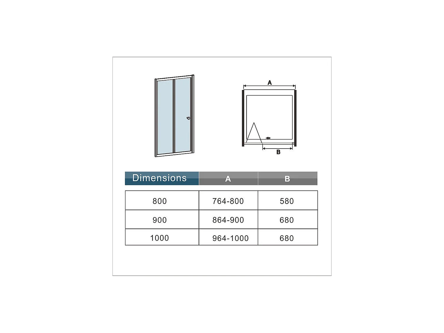 Porte de douche 100x185cm, porte de douche pliante en verre securit clair installation en niche
