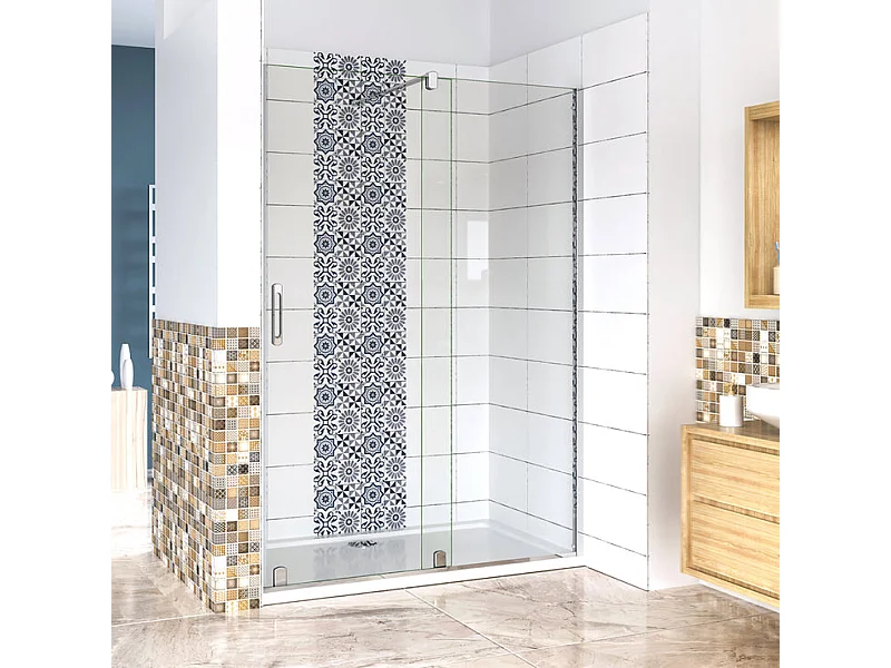 Porte de douche coulissante 120x190cm verre 8mm anticalcaire porte de douche Hauteur 190cm avec barre de maintien