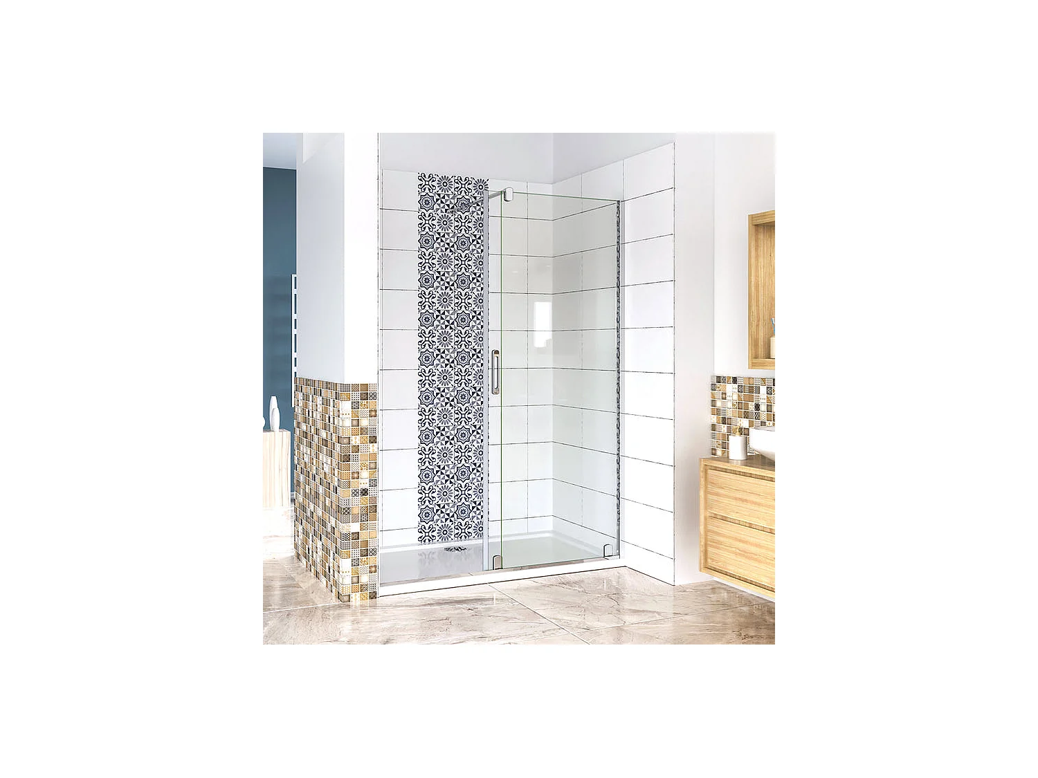 Porte de douche coulissante 120x190cm verre 8mm anticalcaire porte de douche Hauteur 190cm avec barre de maintien