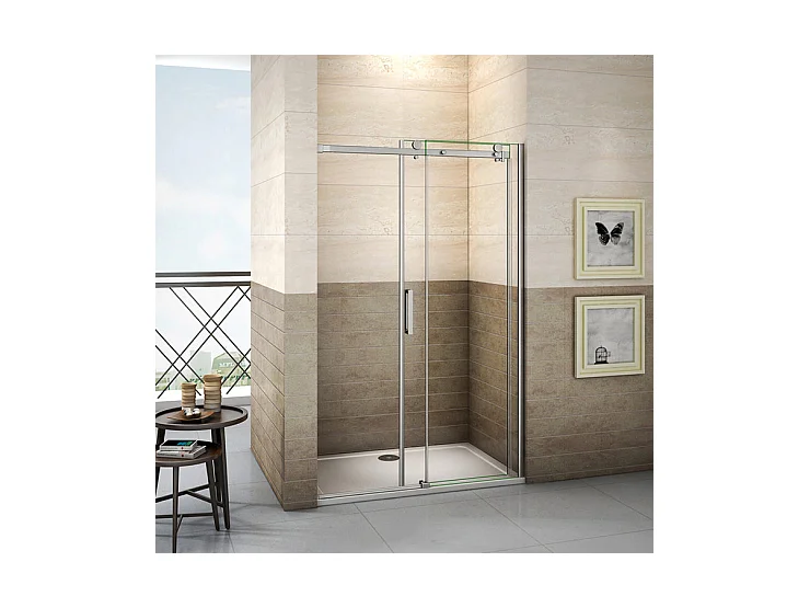 Porte de douche coulissante 100cm Hauteur 195cm en verre 8mm securit anticalcaire, porte de douche installée en niche