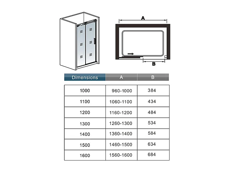 Porte de douche coulissante 100cm Hauteur 195cm en verre 8mm securit anticalcaire, porte de douche installée en niche