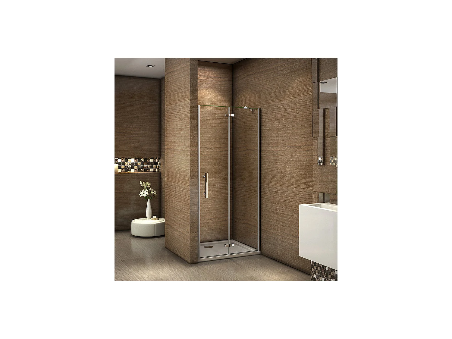 Paroi de douche pivotante 100x185cm en 6mm verre sécurité anticalcaire, installation en niche