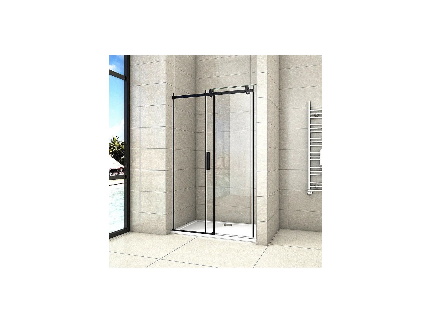 Porte de douche noire 120x200cm porte de douche coulissante en 8mm verre anticalcaire installation en niche