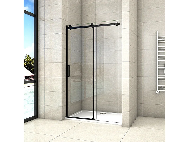 Porte de douche noire 120x200cm porte de douche coulissante en 8mm verre anticalcaire installation en niche