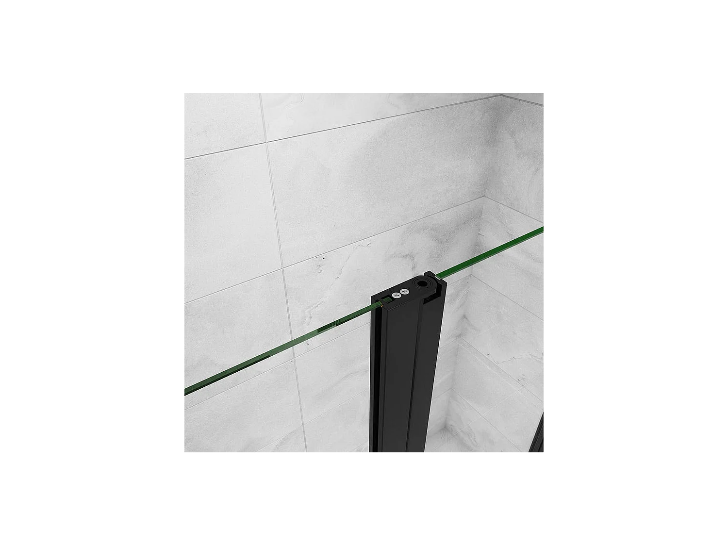 Porte de douche battante 135x200cm avec 2 éléments fixes Profilé noir mat, Porte de douche Hauteur 200cm en verre anticalcaire