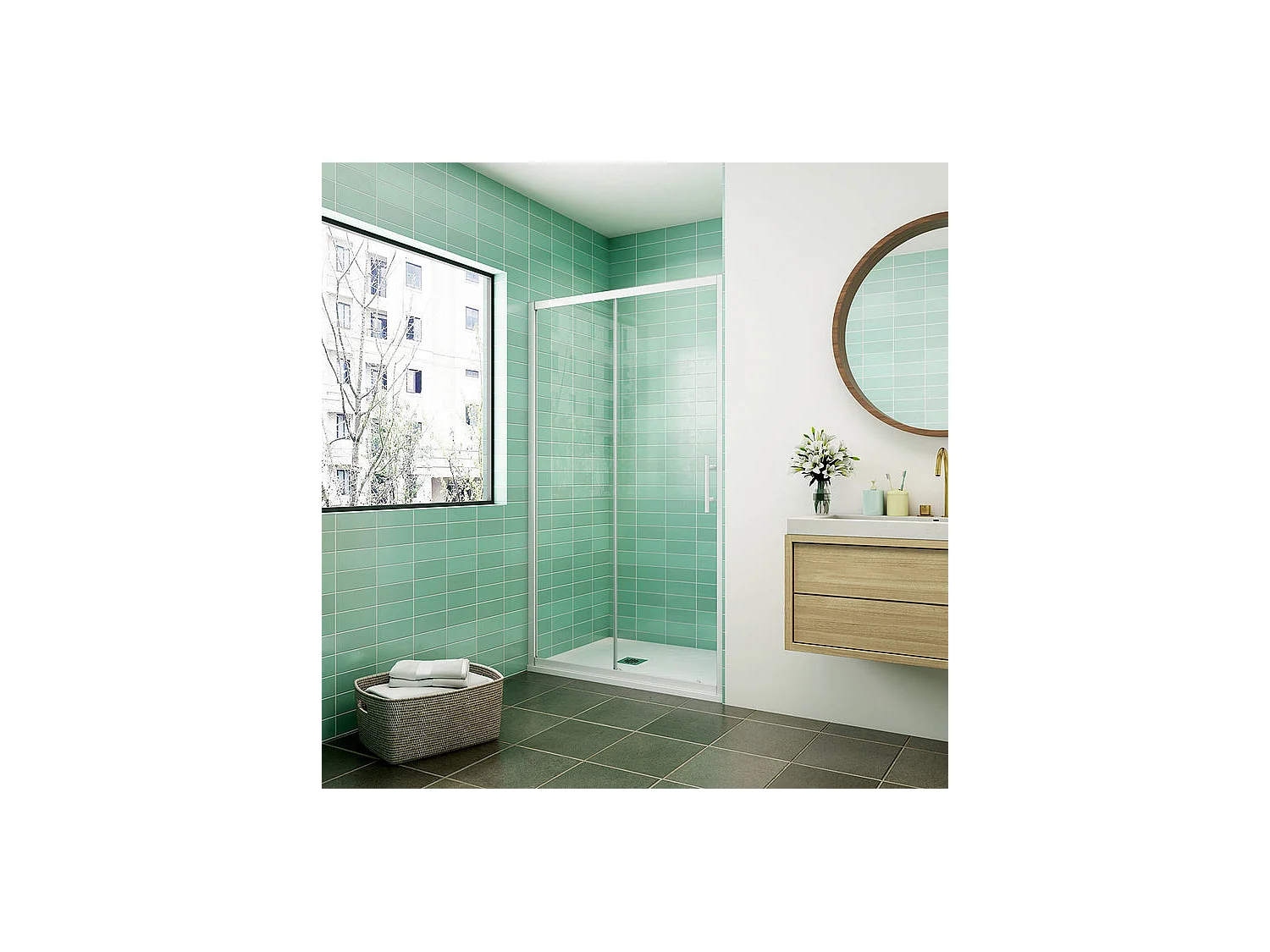 Porte de douche coulissante 100x190cm profilé blanc - Verre de sécurité