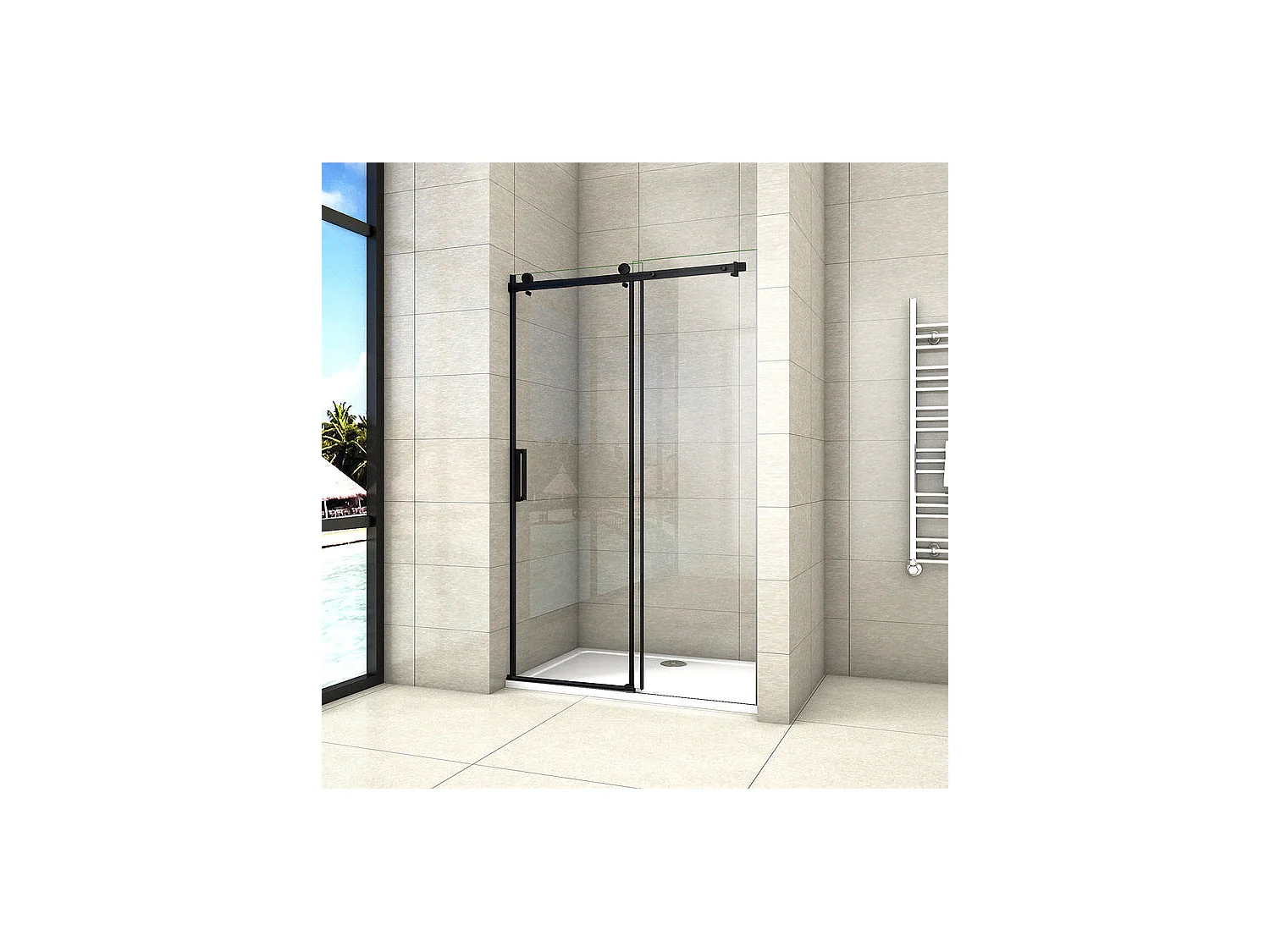 Porte de douche noire 100x200cm porte de douche coulissante en 8mm verre anticalcaire installation en niche
