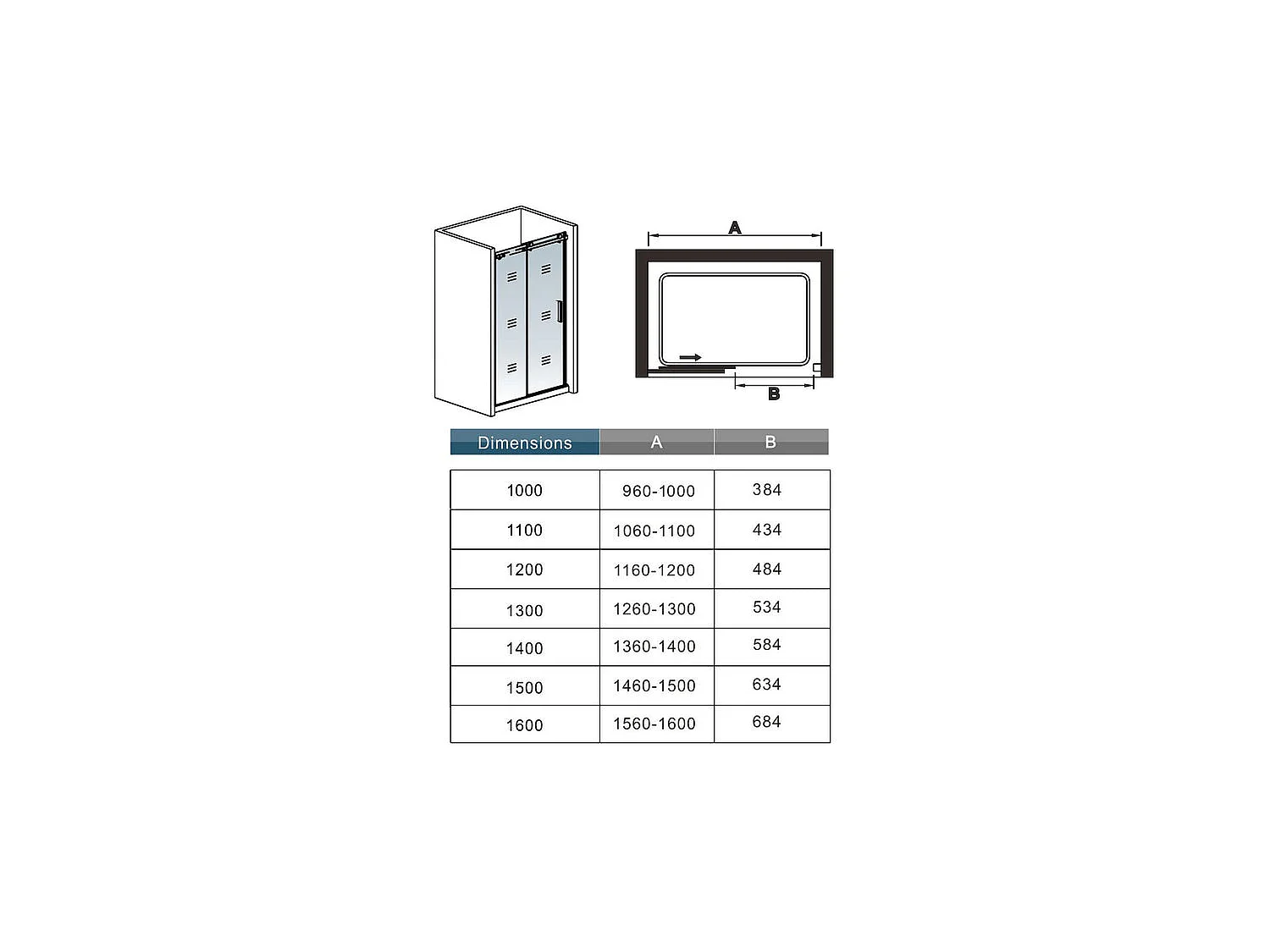 Porte de douche noire 100x200cm porte de douche coulissante en 8mm verre anticalcaire installation en niche