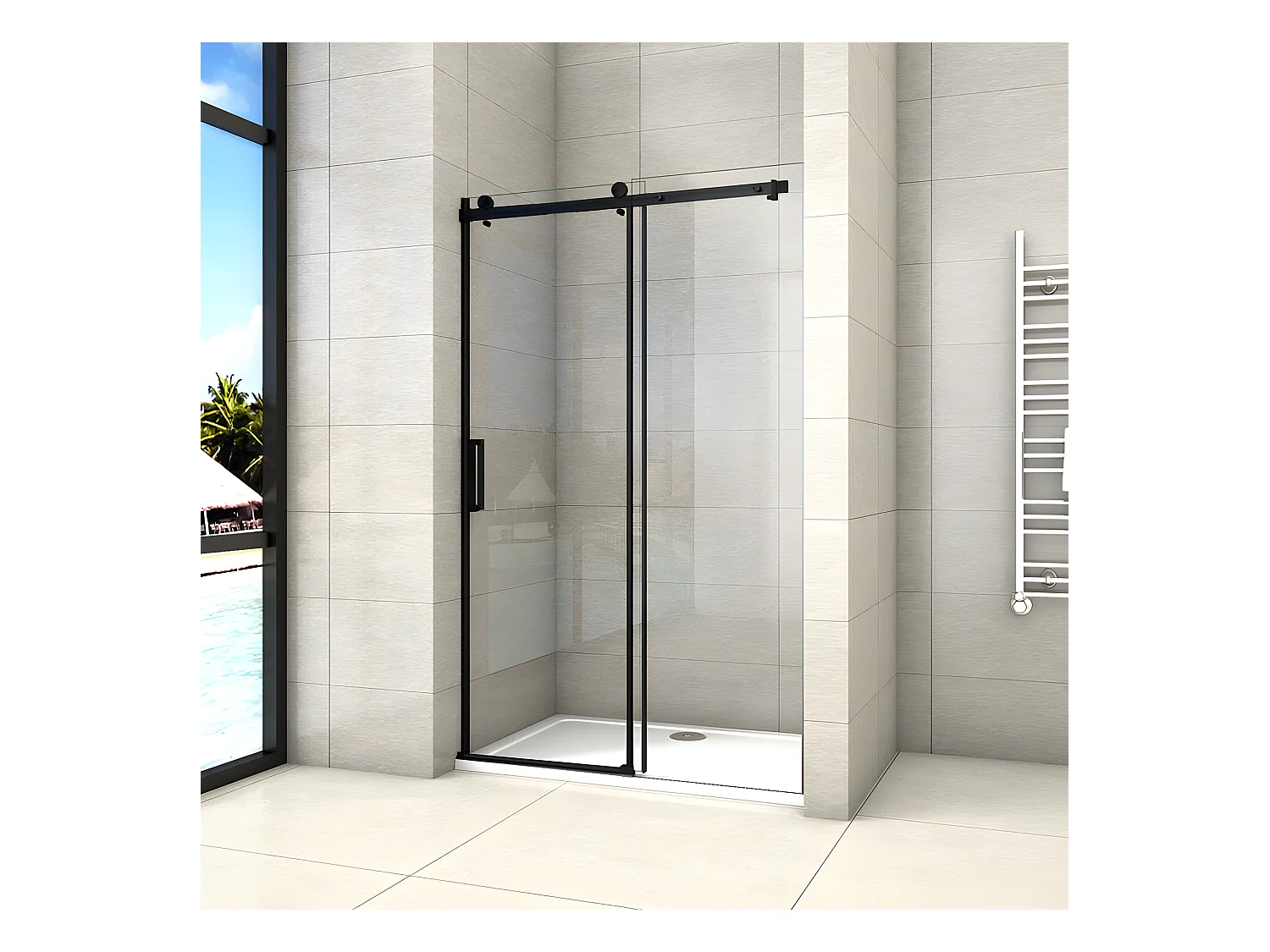 Porte de douche noire 140x200cm porte de douche coulissante en 8mm verre anticalcaire installation en niche