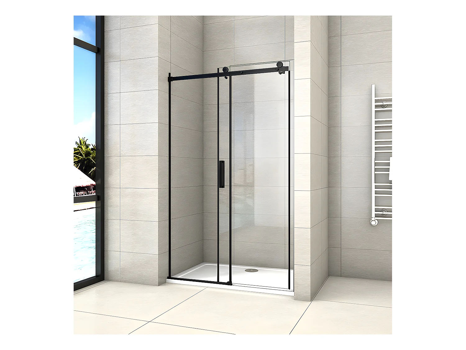 Porte de douche noire 140x200cm porte de douche coulissante en 8mm verre anticalcaire installation en niche