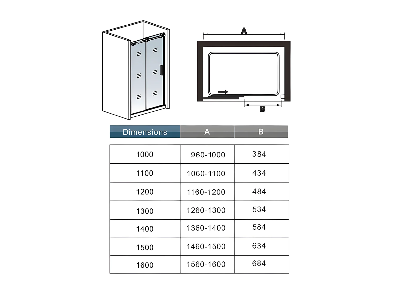 Porte de douche noire 140x200cm porte de douche coulissante en 8mm verre anticalcaire installation en niche