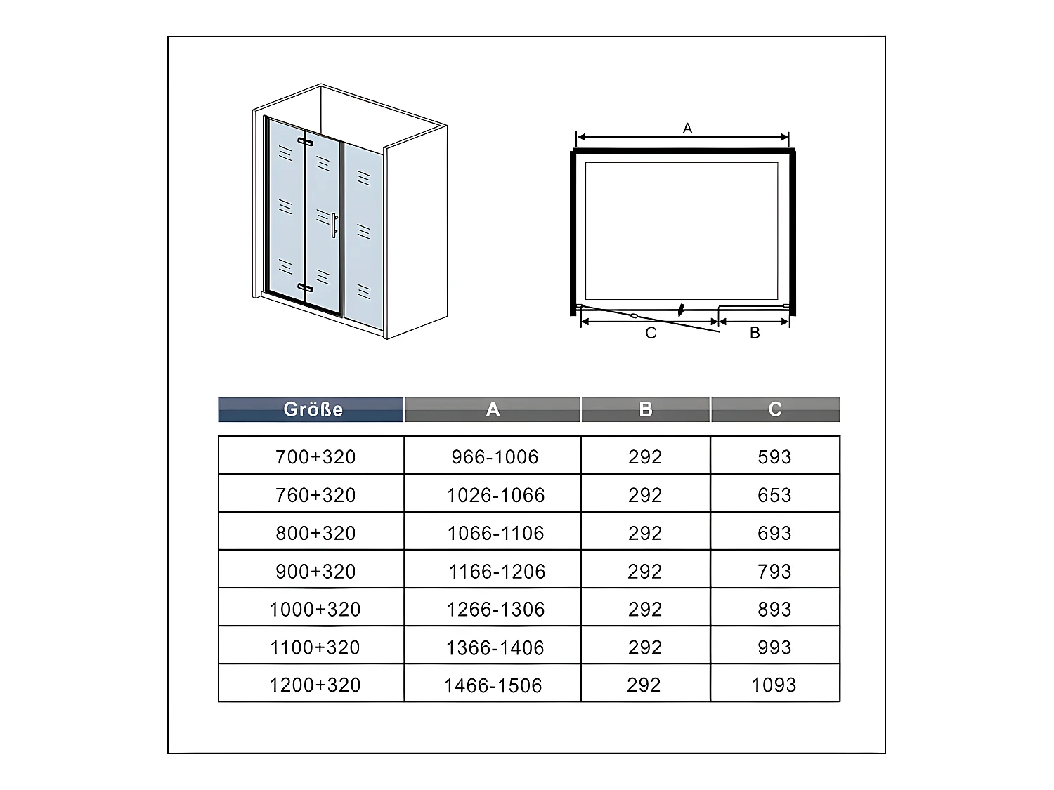 Porte de douche pivotante 120x195cm porte de douche pliante avec un élément fixe en 6mm verre anticalcaire
