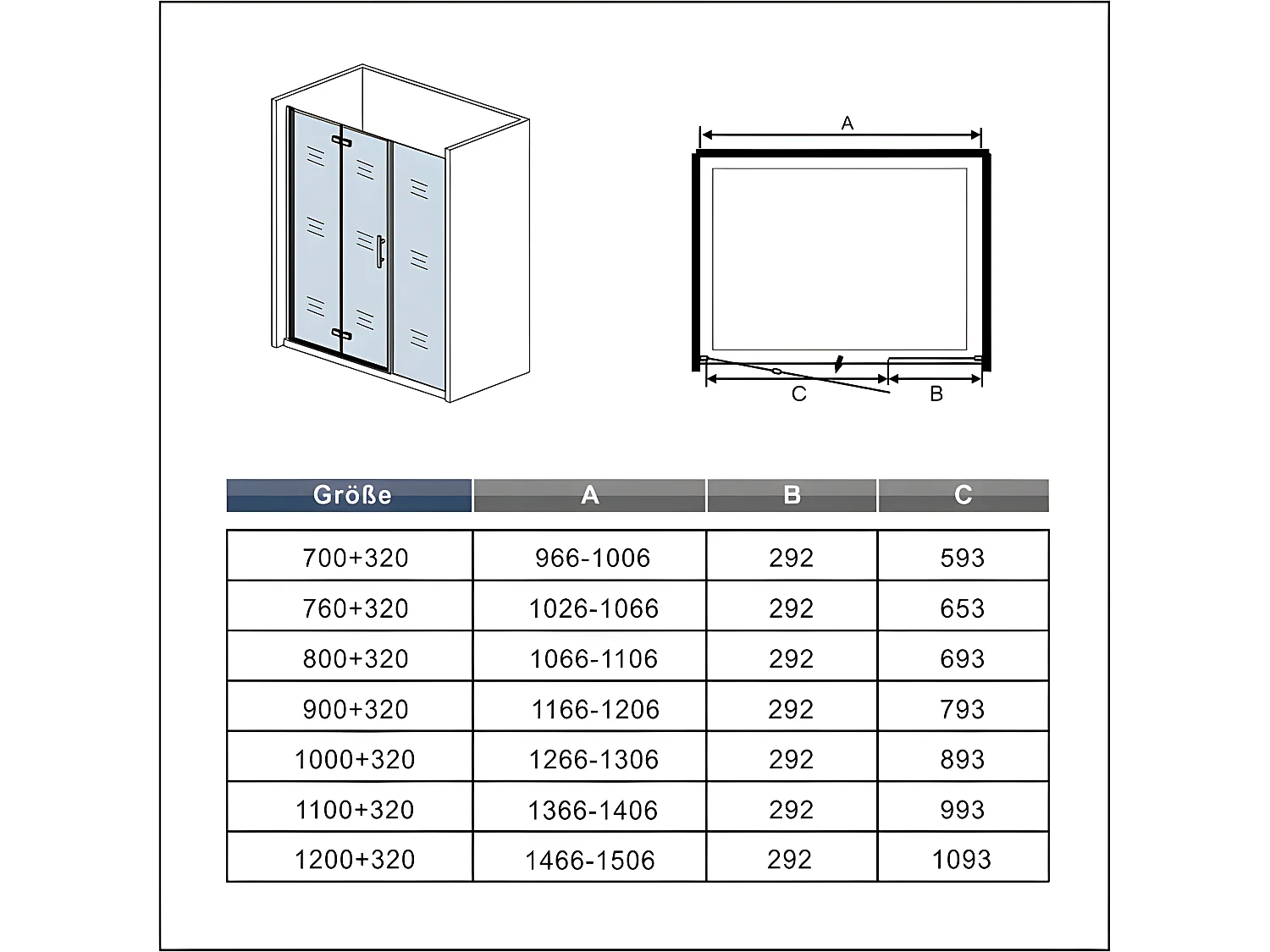 Porte de douche pivotante 120x195cm porte de douche pliante avec un élément fixe en 6mm verre anticalcaire