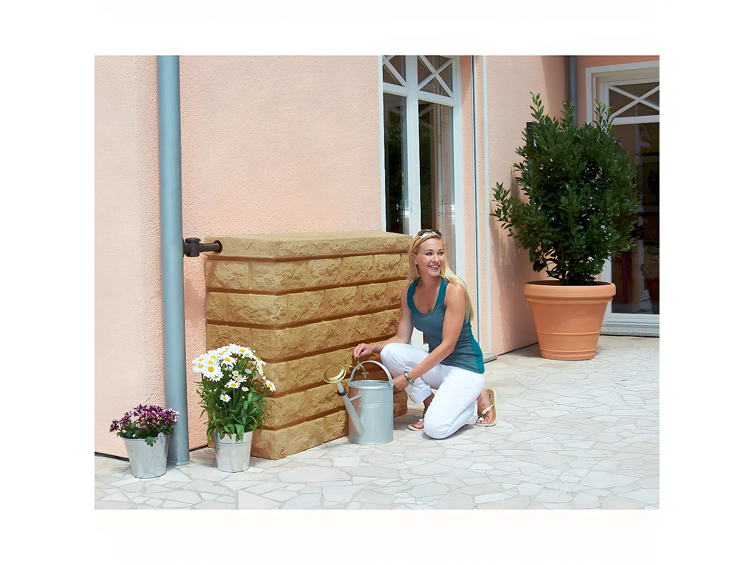 Récupérateur D'eau Aérien Apparence Pierre Rocky 400l