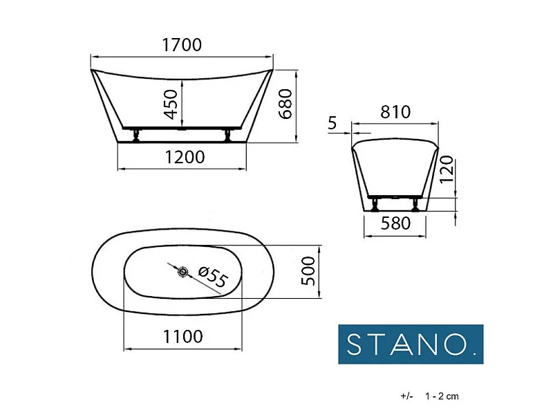 Vasca freestanding ovale PALMA bianca Opaca 170 cm