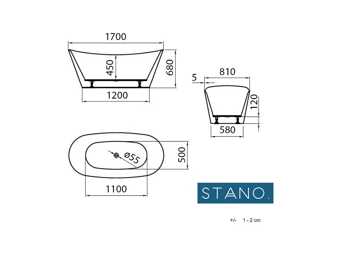 Freistehende Badewanne PALMA 170 cm