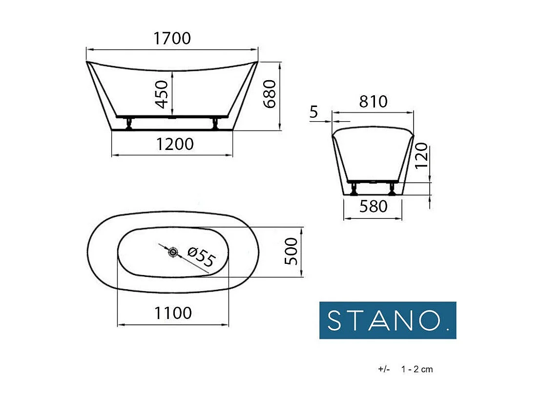 Baignoire îlot design ovale PALMA blanche 170 cm Brillant