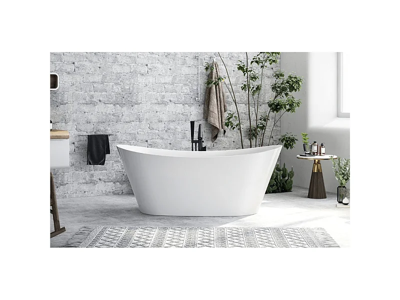 Baignoire îlot design ovale PALMA blanche 170 cm Brillant