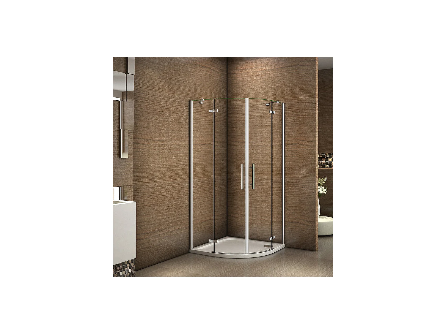 Cabine de douche battante 90x90x195cm 1/4 de cercle en verre anticalcaire, porte de douche pivotante à charnières