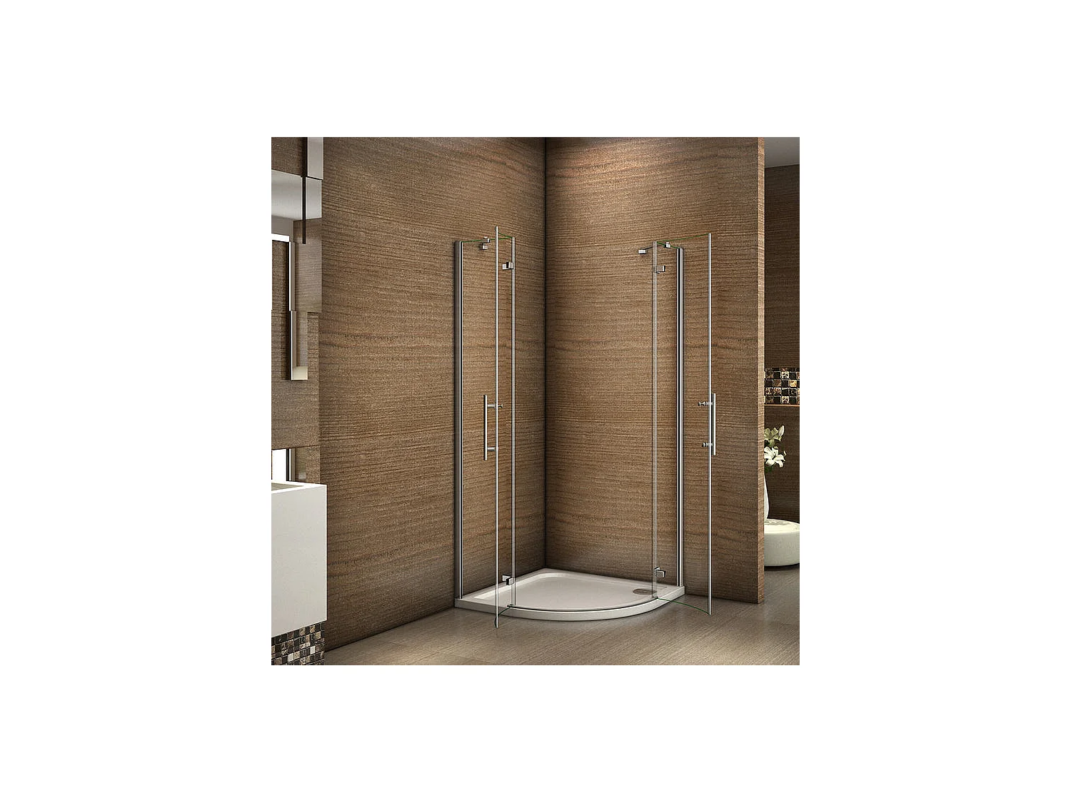 Cabine de douche battante 90x90x195cm 1/4 de cercle en verre anticalcaire, porte de douche pivotante à charnières