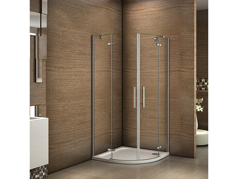 Cabine de douche battante 90x90x195cm 1/4 de cercle en verre anticalcaire, porte de douche pivotante à charnières