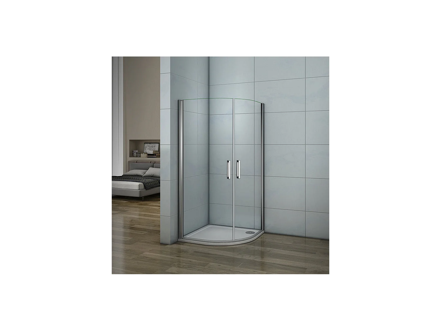 Cabine de douche battante 90x90x195cm 1/4 rond, porte de douche pivotante à 180°en verre 6mm securit anticalcaire